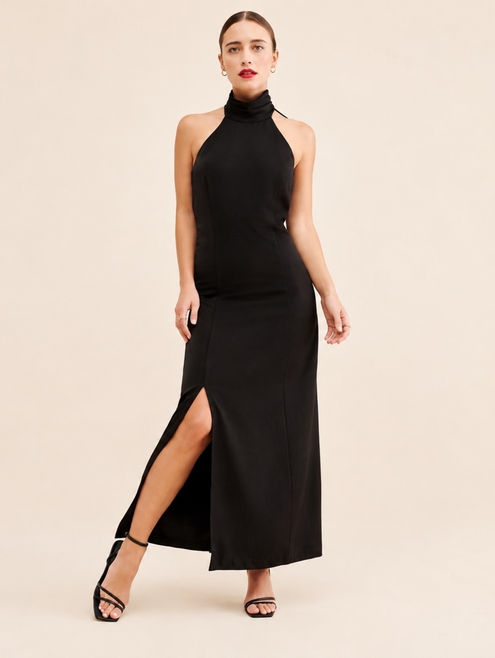 Adelyn Rae Alize Halter Maxi Dress Black Side Slit Anthropologie XS
